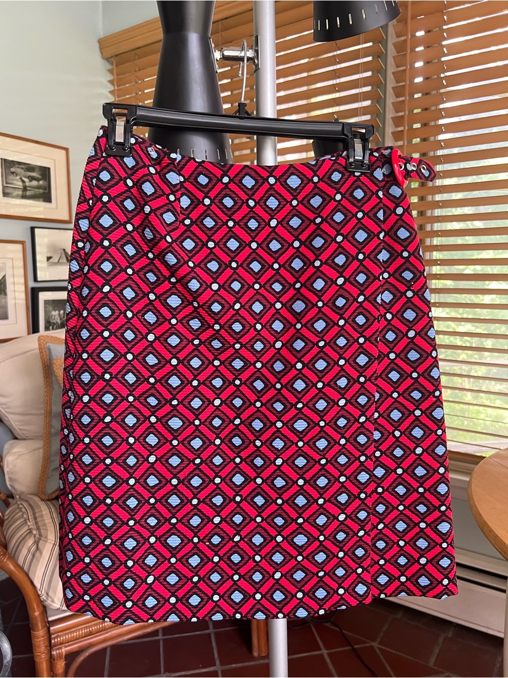 Versus By Versace Red and Blue Geometric A-Line Skirt